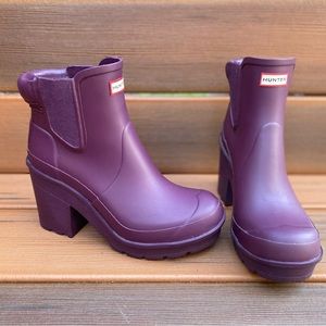 ☂️RARE- HUNTER Original Block Chelsea Heel Boots - Size EU 39/8 Bright Plum ☂️